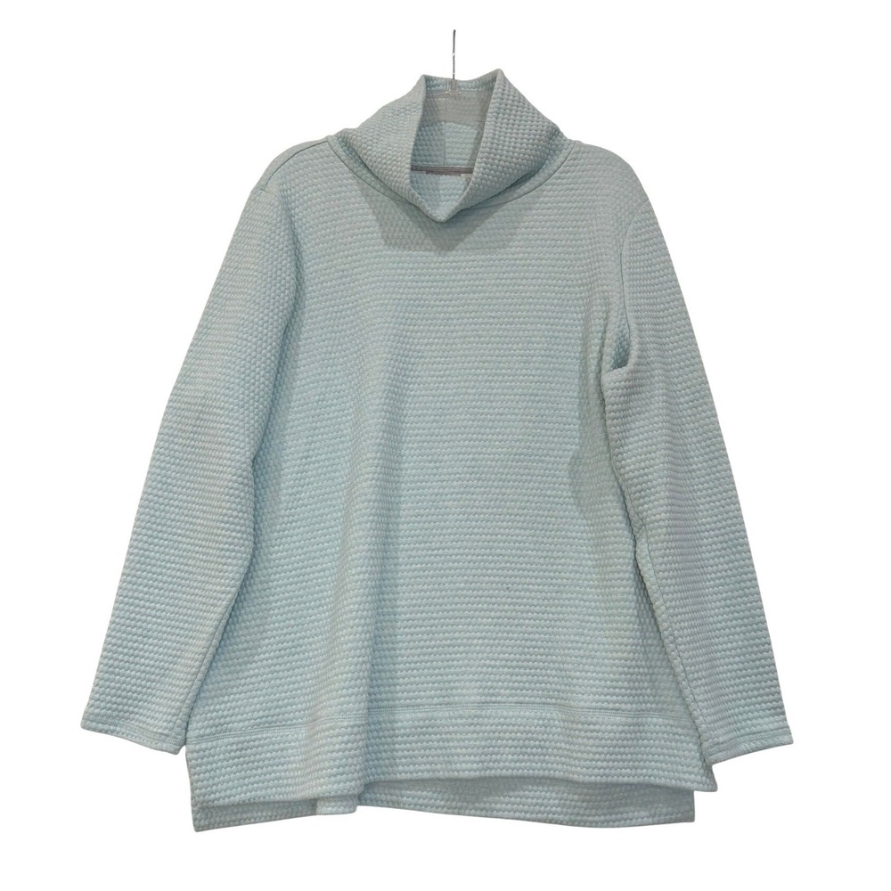 T‎ by Talbots Mint Green Quilted Funnel Neck Honeycomb Pullover Sweatshirt 2X